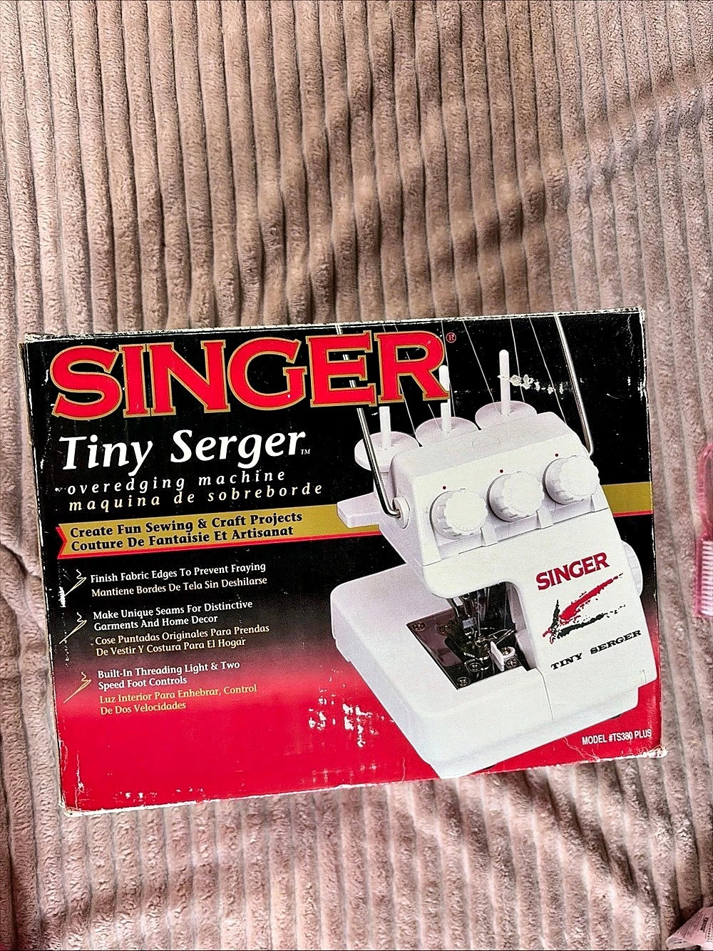 SINGER Tiny Serger TS380 Plus Sewing Machine, White & Red